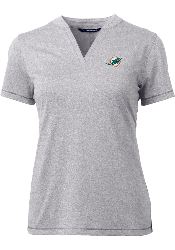 Cutter and Buck Miami Dolphins Womens Grey Forge Short Sleeve T-Shirt, Grey, 96% POLYESTER/4% SPANDEX, Size XS