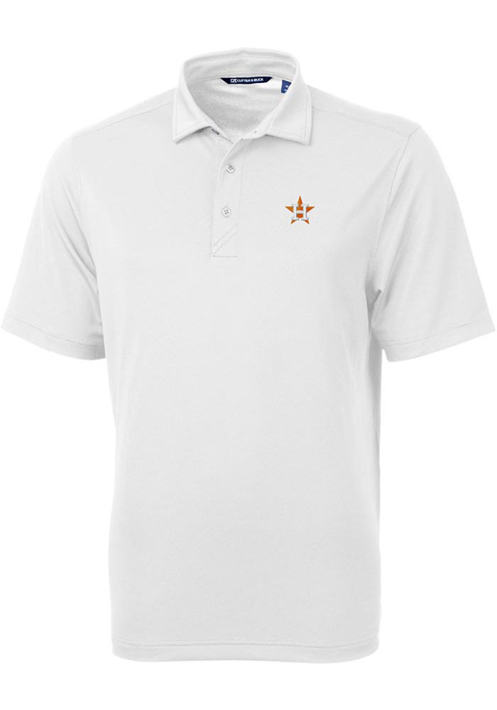 Cutter and Buck Houston Astros Mens White Virtue Eco Pique Short Sleeve Polo, White, 95% POLYESTER / 5% SPANDEX, Size XS