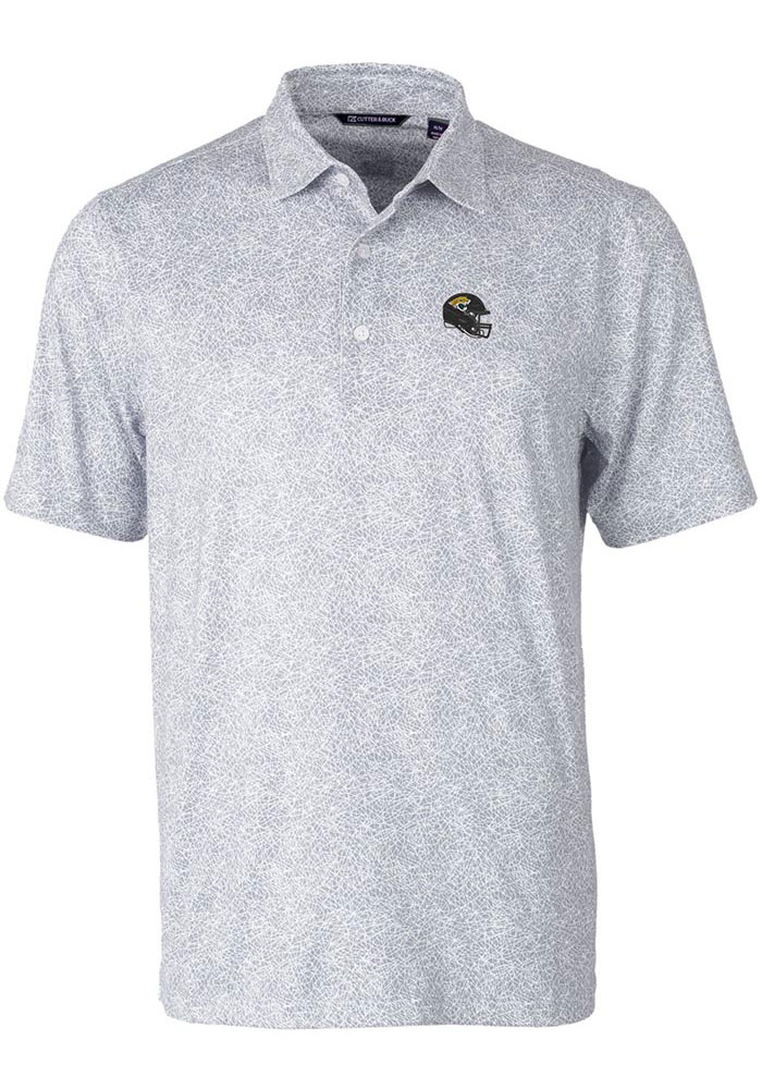Cutter and Buck Jacksonville Jaguars Mens Grey Pike Short Sleeve Polo, Grey, 94% POLYESTER / 6% SPANDEX, Size XL