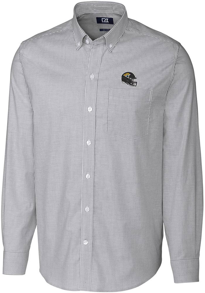 Cutter and Buck Jacksonville Jaguars Mens Charcoal Stretch Oxford Long Sleeve Dress Shirt, Charcoal, 64% COTTON/32% POLY/4% SPANDEX, Size XL