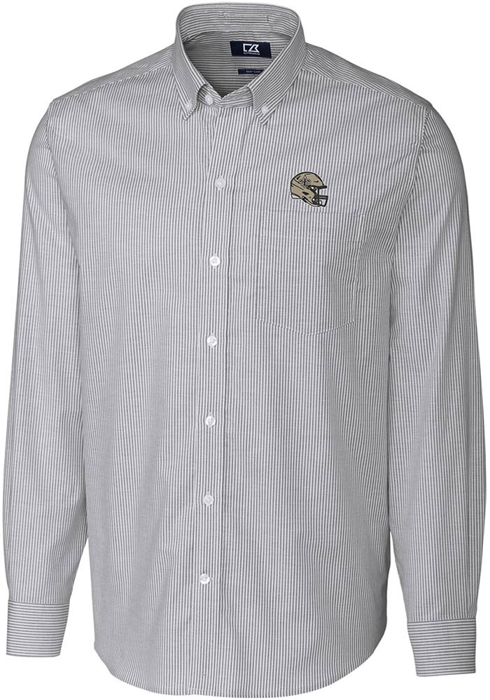 Cutter and Buck New Orleans Saints Mens Charcoal Stretch Oxford Long Sleeve Dress Shirt, Charcoal, 64% COTTON/32% POLY/4% SPANDEX, Size XL