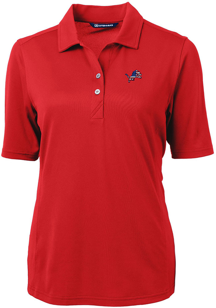 Cutter and Buck Detroit Lions Womens Red Virtue Eco Pique Short Sleeve Polo Shirt, Red, 95% POLYESTER / 5% SPANDEX, Size XS