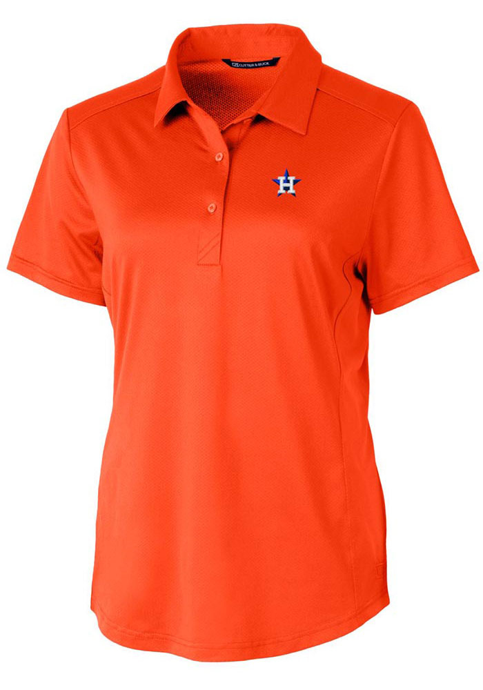 Cutter and Buck Houston Astros Womens Orange Prospect Textured Short Sleeve Polo Shirt, Orange, 92% POLYESTER / 8% SPANDEX, Size XS