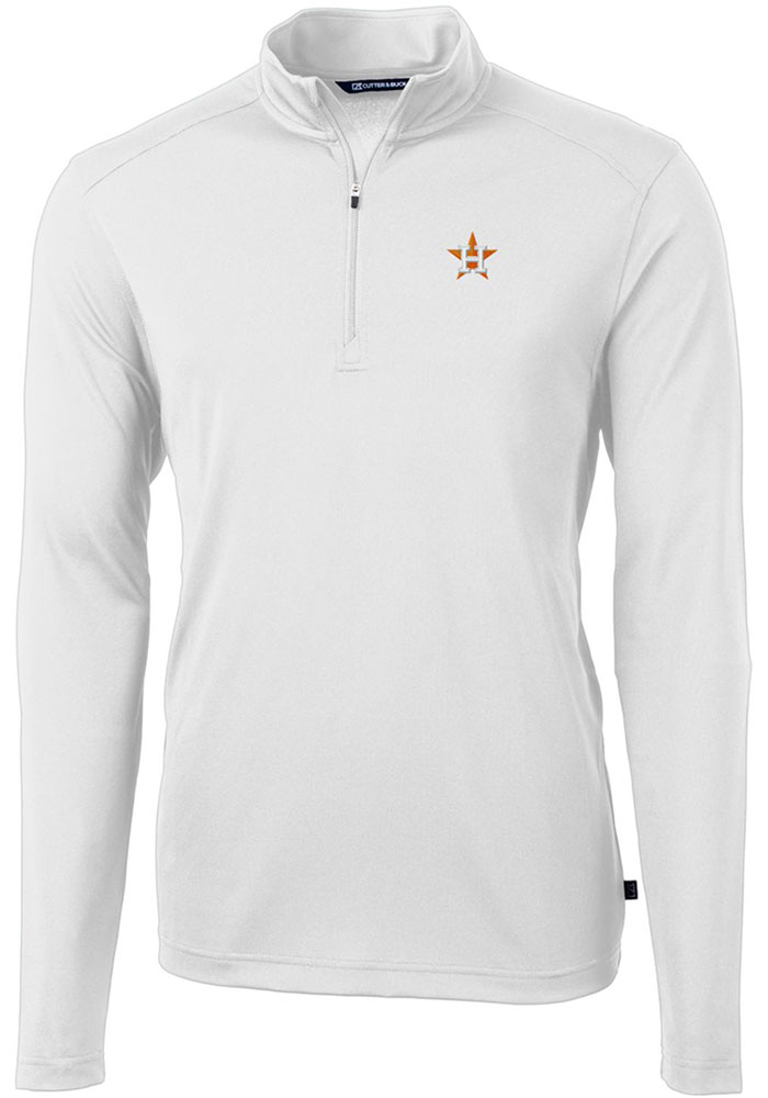 Cutter and Buck Houston Astros Mens White Virtue Eco Pique Long Sleeve 1/4 Zip Pullover, White, 95% POLYESTER / 5% SPANDEX, Size XL