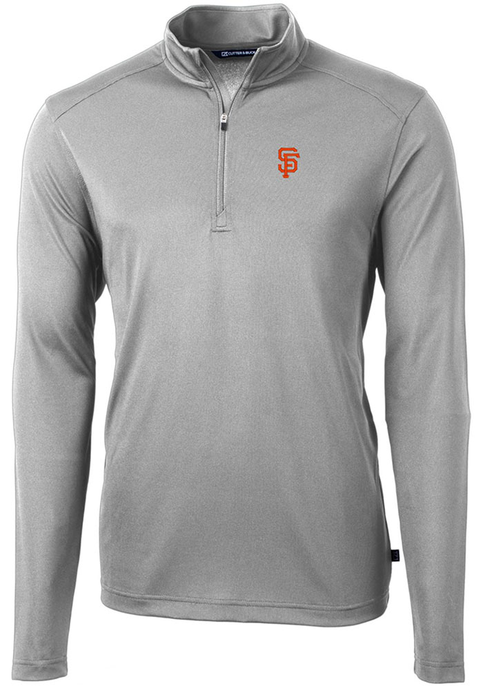 Cutter and Buck San Francisco Giants Mens Grey Virtue Eco Pique Long Sleeve 1/4 Zip Pullover, Grey, 95% POLYESTER / 5% SPANDEX, Size XS