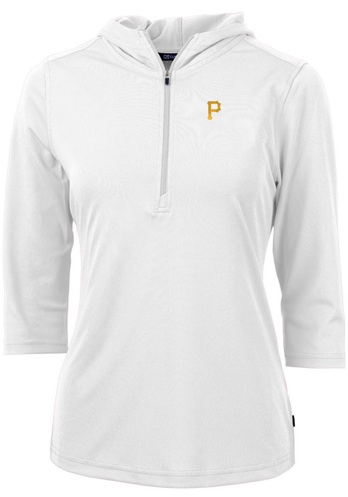 Cutter and Buck Pittsburgh Pirates Womens White Virtue Eco Pique Hooded Sweatshirt, White, 95% POLYESTER / 5% SPANDEX, Size XS