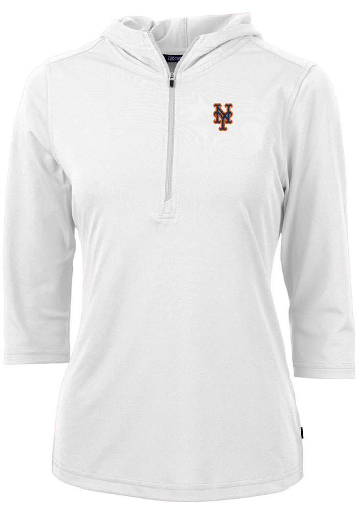 Cutter and Buck New York Mets Womens White Virtue Eco Pique Hooded Sweatshirt, White, 95% POLYESTER / 5% SPANDEX, Size XS