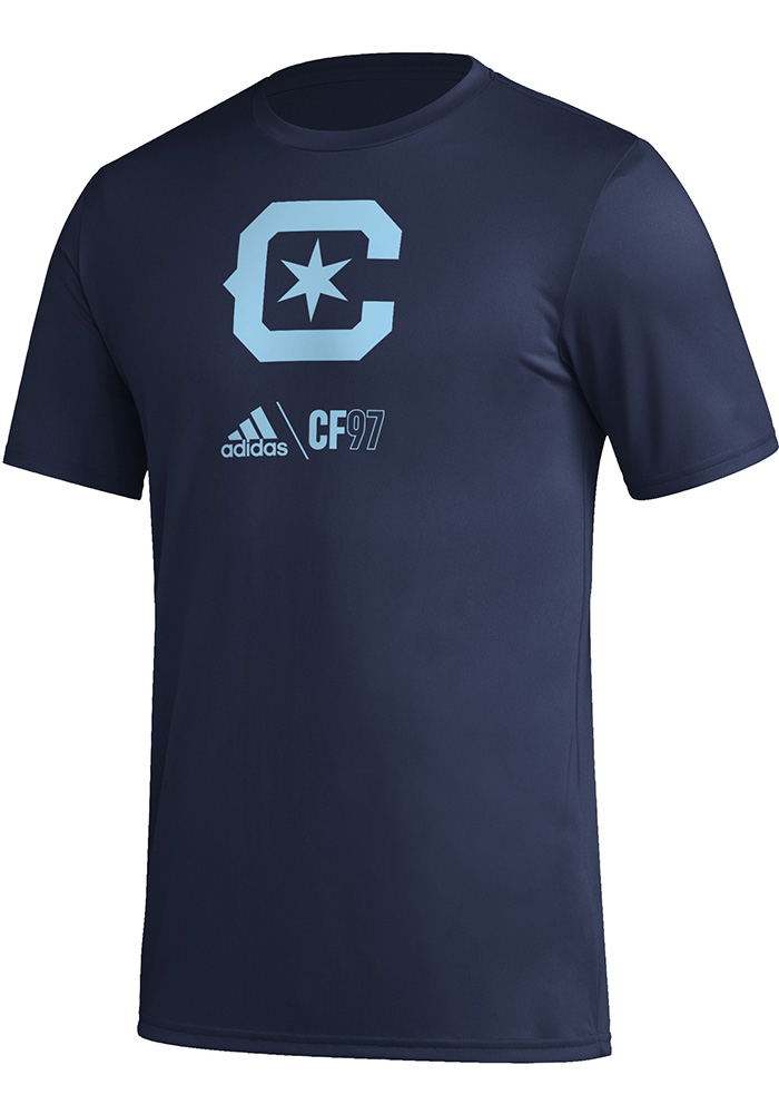 Adidas Chicago Fire Navy Blue Pregame Club Icon Short Sleeve T Shirt, Navy Blue, 100% POLYESTER, Size XL