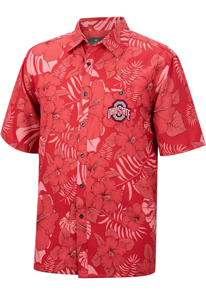 Colosseum Ohio State Buckeyes Mens Red The Dude Short Sleeve Dress Shirt, Red, 92% POLY/8% SPANDEX, Size L