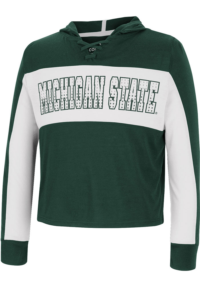 Colosseum Michigan State Spartans Girls Green Galooks Long Sleeve Hooded Sweatshirt, Green, 100% POLYESTER, Size XL