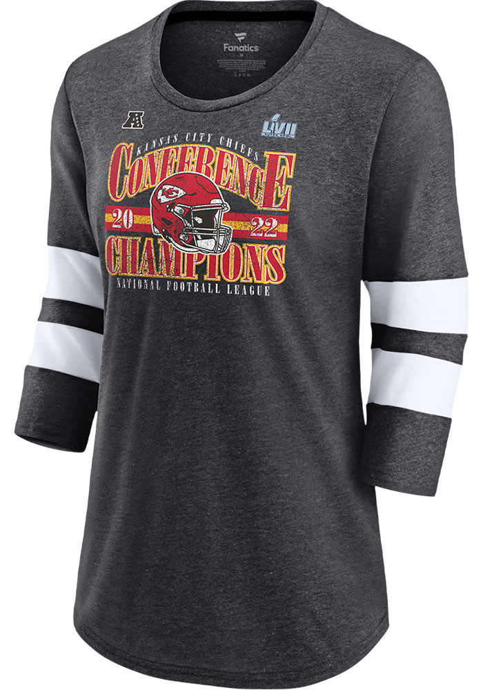 Kansas City Chiefs Womens Charcoal 2022 Conference Champs Banner Worthy LS Tee, Charcoal, 50 POLY/38 COT/12 RAY, Size S
