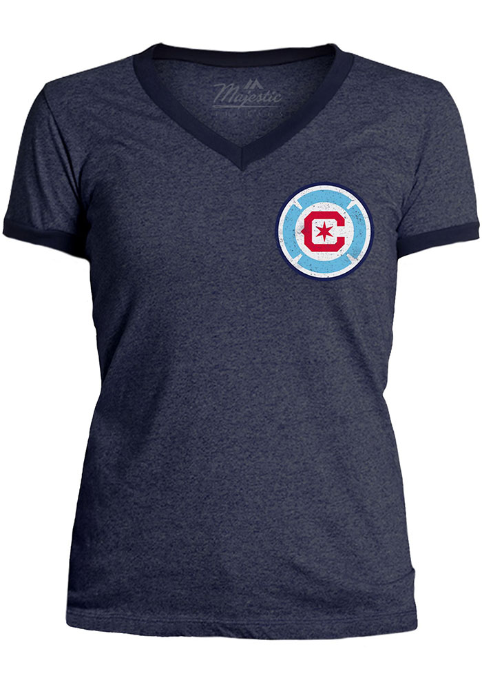 Chicago Fire Womens Navy Blue Ringer Short Sleeve T-Shirt, Navy Blue, 50% COTTON / 38% POLYESTER / 12% RAYON, Size XL