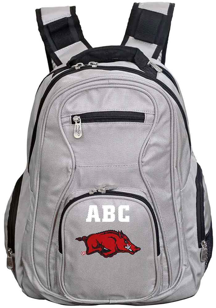 Arkansas Razorbacks Grey Personalized Monogram Premium Backpack, Grey, Size NA