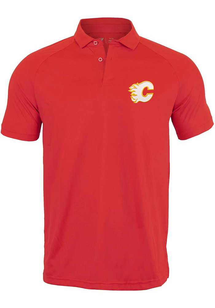 Levelwear Calgary Flames Youth Red Drift Short Sleeve Polo Shirt, Red, 100% POLYESTER, Size L