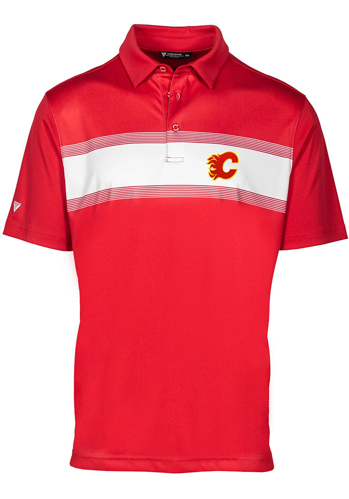 Levelwear Calgary Flames Mens Red Exert Short Sleeve Polo, Red, 100% POLYESTER, Size S