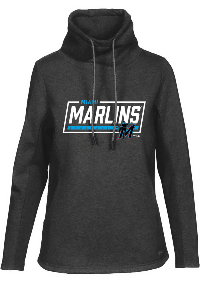 Levelwear Miami Marlins Womens Black Loop Long Sleeve Pullover, Black, 80% COTTON / 20% POLYESTER, Size L