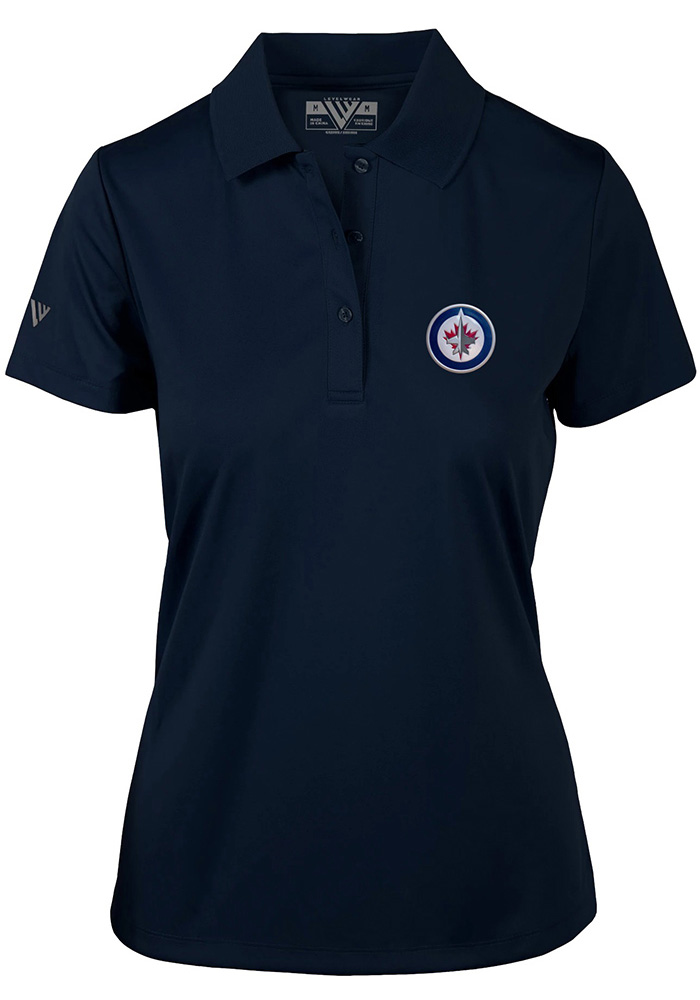 Levelwear Winnipeg Jets Womens Navy Blue Lotus Short Sleeve Polo Shirt, Navy Blue, 100% POLYESTER, Size M