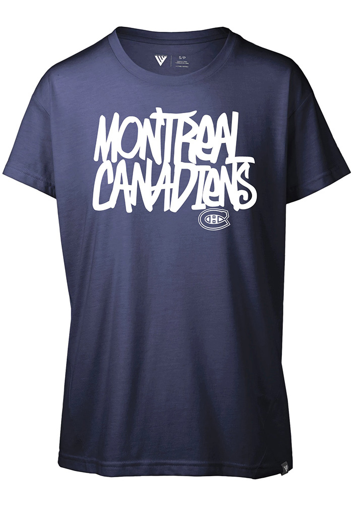 Levelwear Montreal Canadiens Womens Navy Blue Teagan Grafitti Short Sleeve T-Shirt, Navy Blue, 65% POLYESTER / 35% COTTON, Size XL