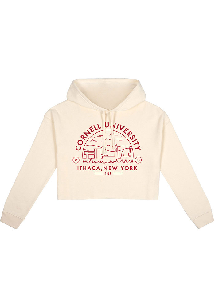 Uscape Cornell Big Red Womens White Fleece Cropped Hooded Sweatshirt, White, 80% COTTON / 20% POLYESTER, Size XL