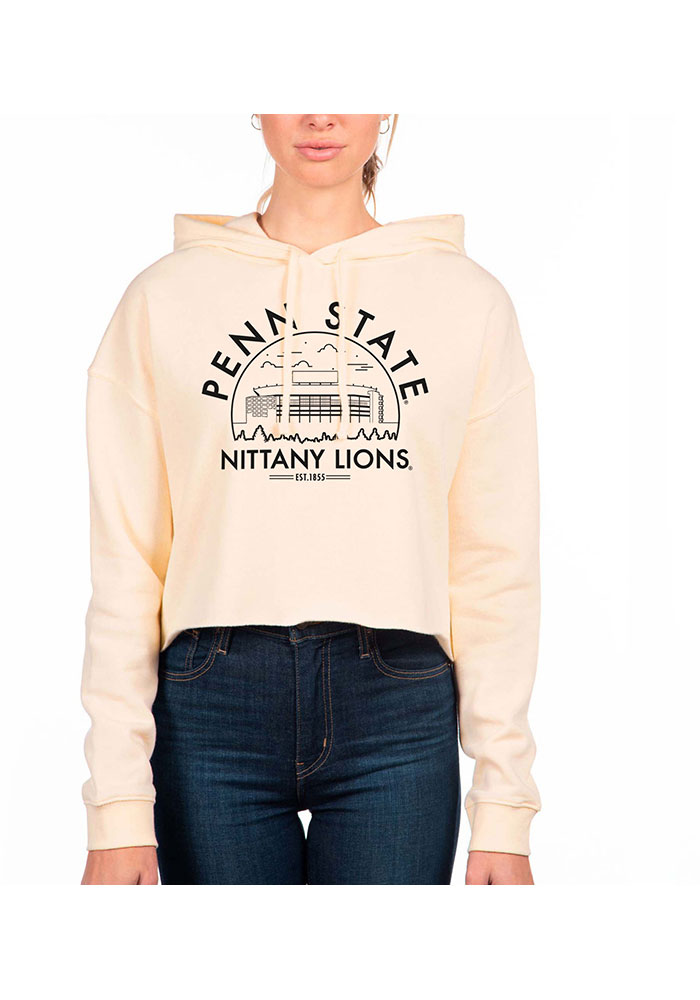 Uscape Penn State Nittany Lions Womens White Fleece Cropped Hooded Sweatshirt, White, 80% COTTON / 20% POLYESTER, Size XL