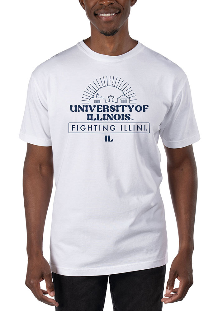 Uscape Illinois Fighting Illini White Garment Dyed Short Sleeve T Shirt, White, 100% COTTON, Size M