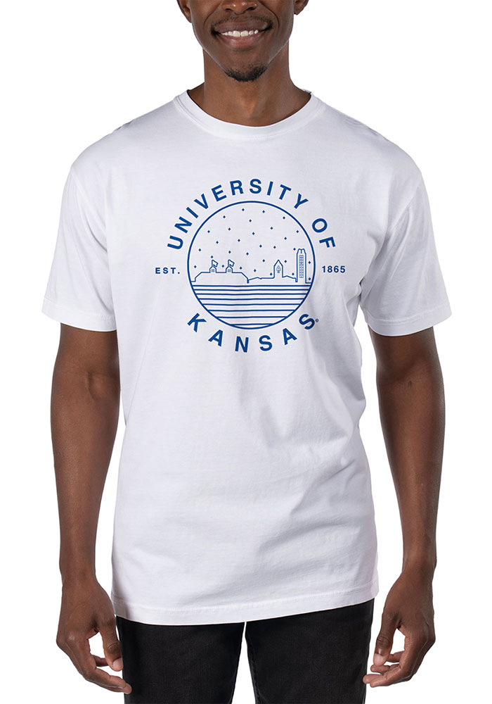 Uscape Kansas Jayhawks White Garment Dyed Short Sleeve T Shirt, White, 100% COTTON, Size M