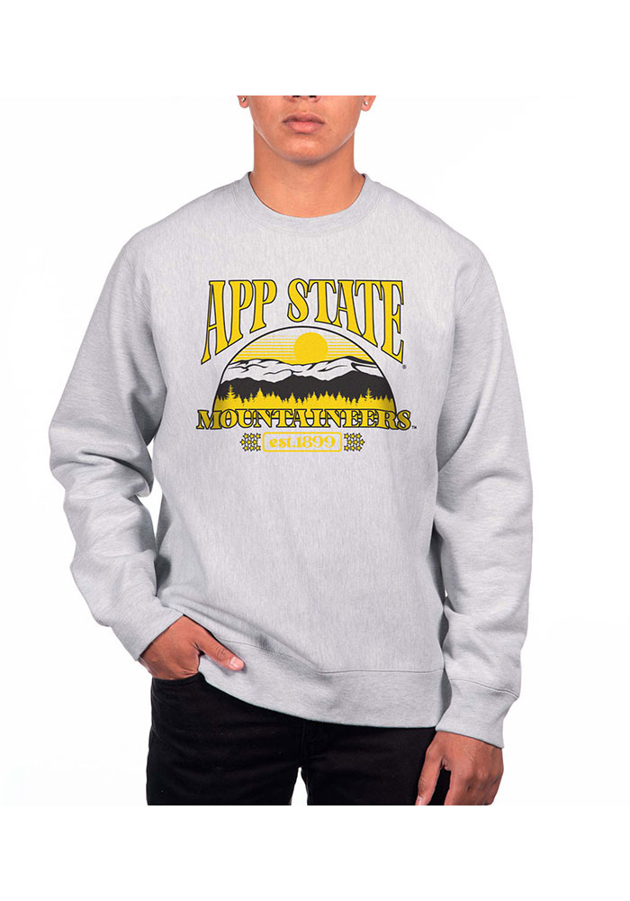 Uscape Appalachian State Mountaineers Mens Grey Heather Heavyweight Long Sleeve Crew Sweatshirt, Grey, 80% COTTON / 20% POLYESTER, Size XS