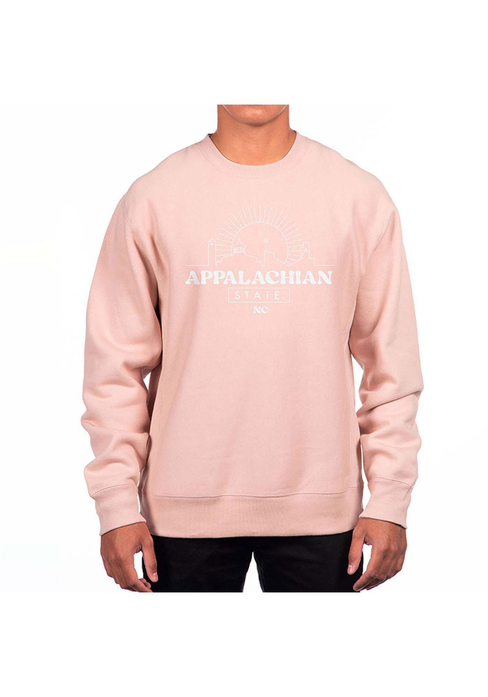 Uscape Appalachian State Mountaineers Mens Pink Heavyweight Long Sleeve Crew Sweatshirt, Pink, 80% COTTON / 20% POLYESTER, Size XS