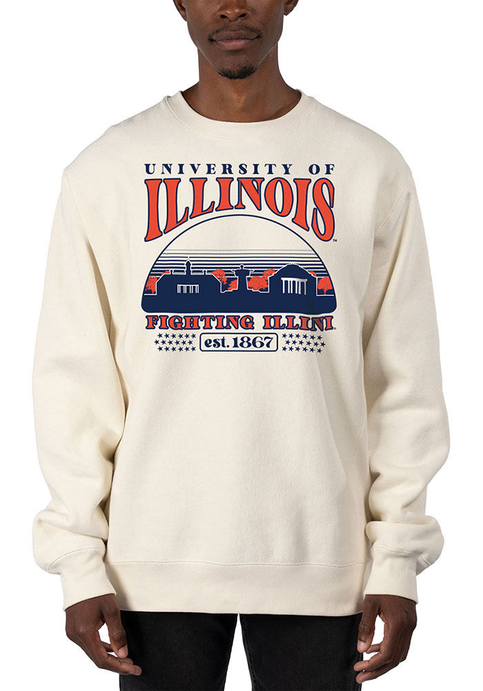 Uscape Illinois Fighting Illini Mens White Heavyweight Long Sleeve Crew Sweatshirt, White, 80% COTTON / 20% POLYESTER, Size XS