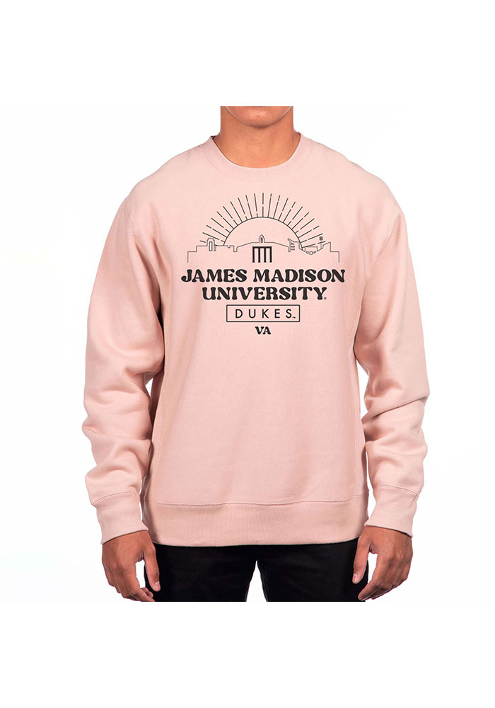 Uscape James Madison Dukes Mens Pink Heavyweight Long Sleeve Crew Sweatshirt, Pink, 80% COTTON / 20% POLYESTER, Size L