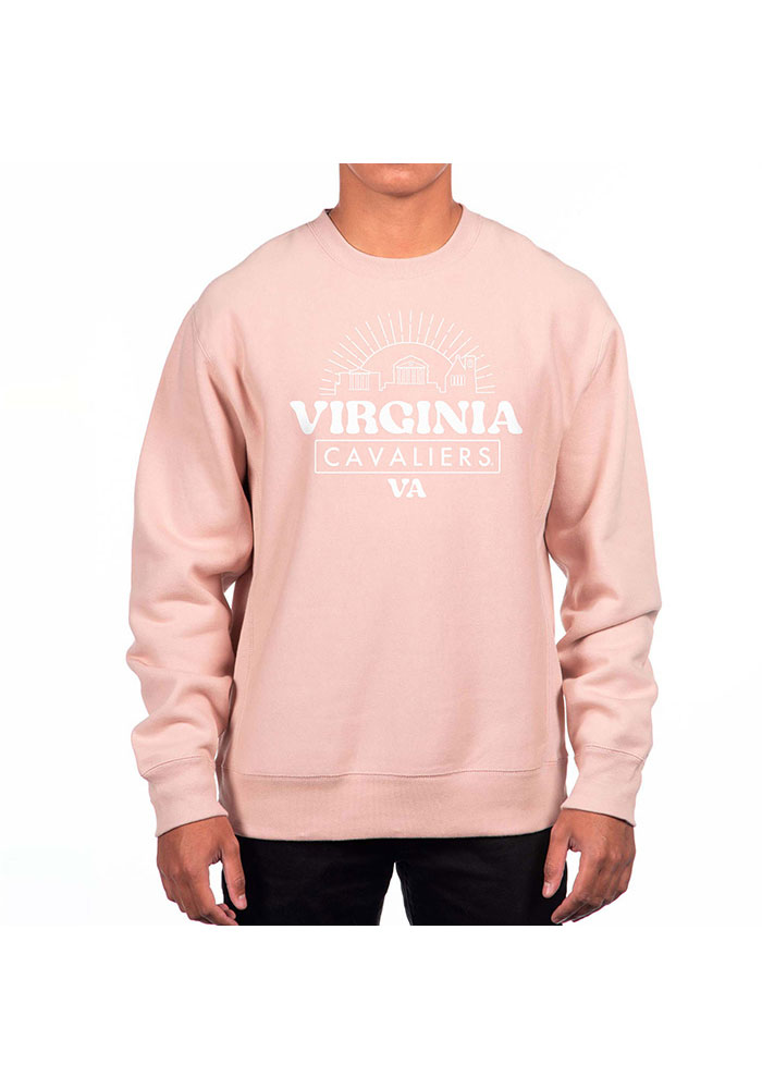 Uscape Virginia Cavaliers Mens Pink Heavyweight Long Sleeve Crew Sweatshirt, Pink, 80% COTTON / 20% POLYESTER, Size S