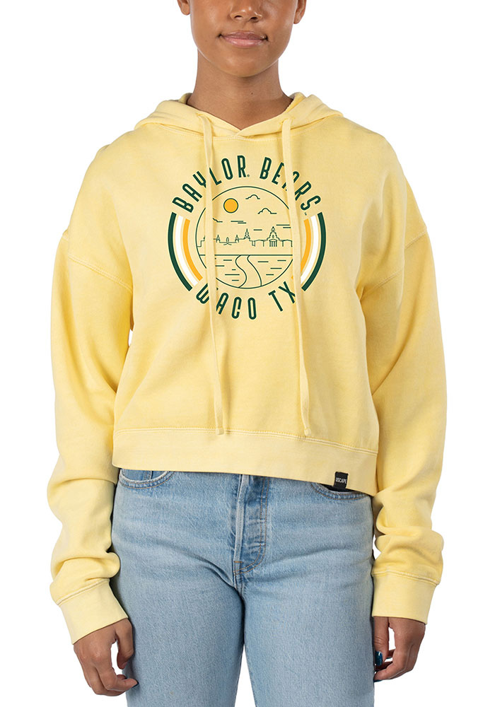 Uscape Baylor Bears Womens Yellow Pigment Dyed Crop Hooded Sweatshirt, Yellow, 80% COTTON / 20% POLYESTER, Size L
