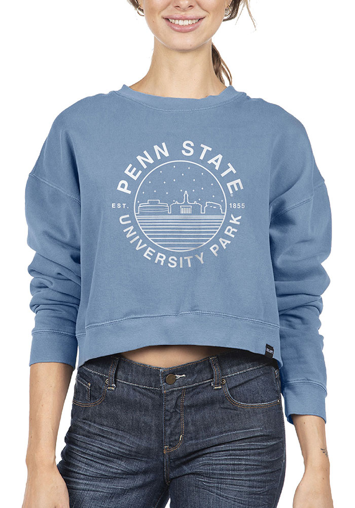 Uscape Penn State Nittany Lions Womens Blue Pigment Dyed Crop Crew Sweatshirt, Blue, 80% COTTON / 20% POLYESTER, Size S