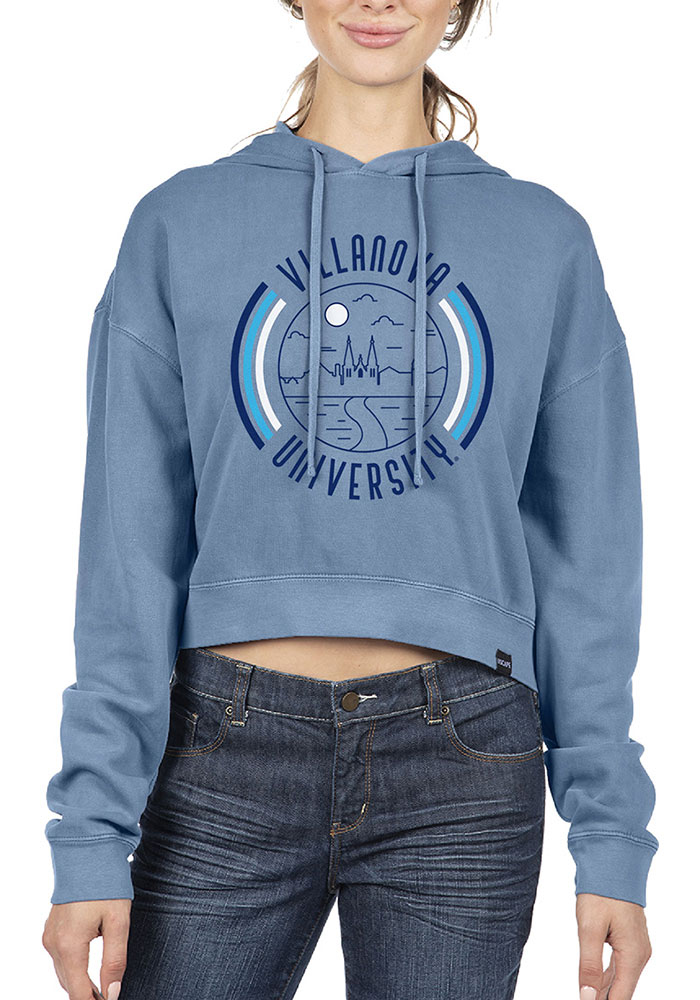 Uscape Villanova Wildcats Womens Blue Pigment Dyed Crop Hooded Sweatshirt, Blue, 80% COTTON / 20% POLYESTER, Size XL
