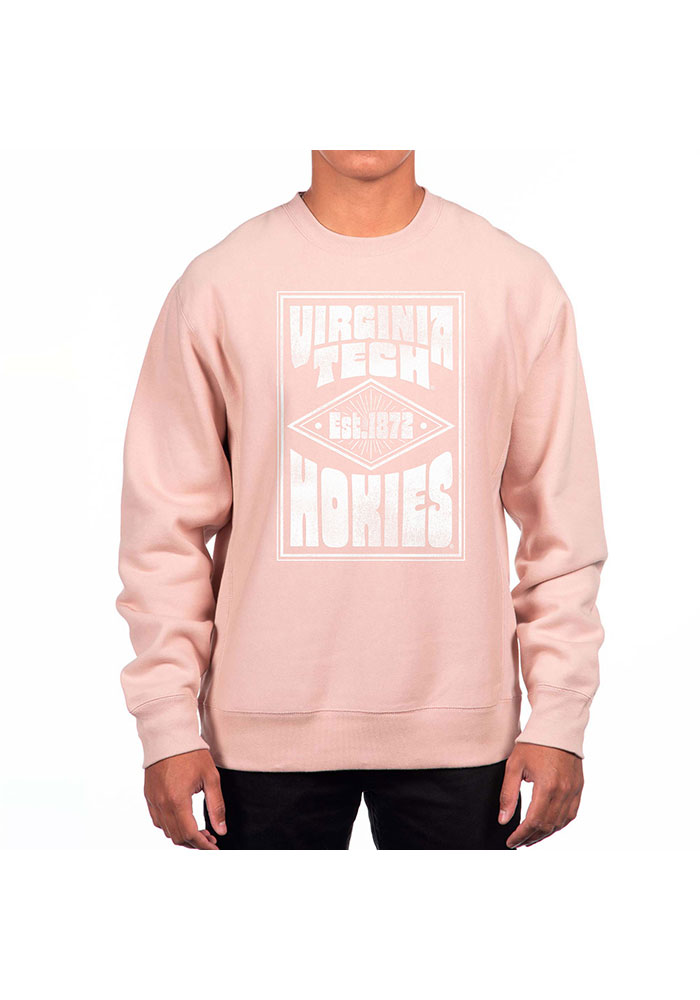 Uscape Virginia Tech Hokies Mens Pink Heavyweight Long Sleeve Crew Sweatshirt, Pink, 80% COTTON / 20% POLYESTER, Size XL