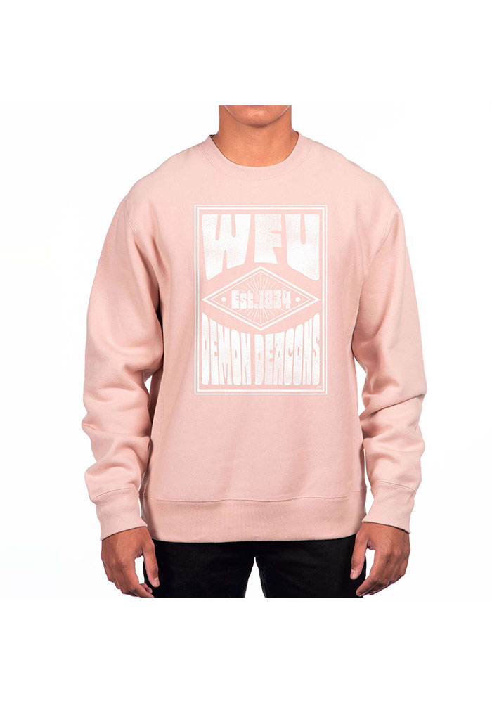 Uscape Wake Forest Demon Deacons Mens Pink Heavyweight Long Sleeve Crew Sweatshirt, Pink, 80% COTTON / 20% POLYESTER, Size M