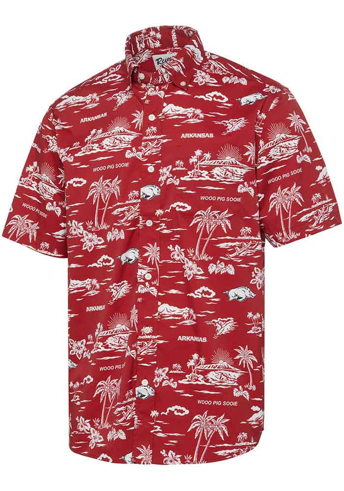 Reyn Spooner Arkansas Razorbacks Mens Crimson Kekai Short Sleeve Dress Shirt, Crimson, 92% NYLON / 8% SPANDEX, Size XL