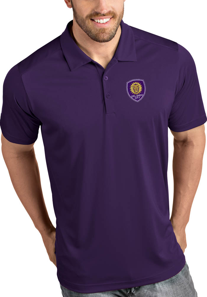 Antigua Orlando City SC Mens Purple Tribute Short Sleeve Polo, Purple, 100% POLYESTER, Size L