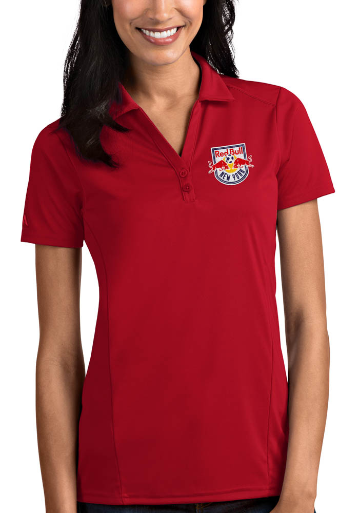 Antigua New York Red Bulls Womens Red Tribute Short Sleeve Polo Shirt, Red, 100% POLYESTER, Size 2XL
