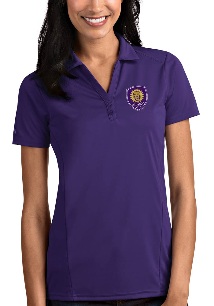 Antigua Orlando City SC Womens Purple Tribute Short Sleeve Polo Shirt, Purple, 100% POLYESTER, Size L