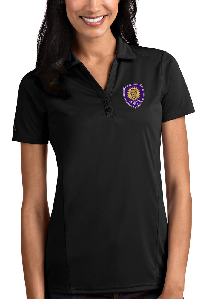 Antigua Orlando City SC Womens Black Tribute Short Sleeve Polo Shirt, Black, 100% POLYESTER, Size L