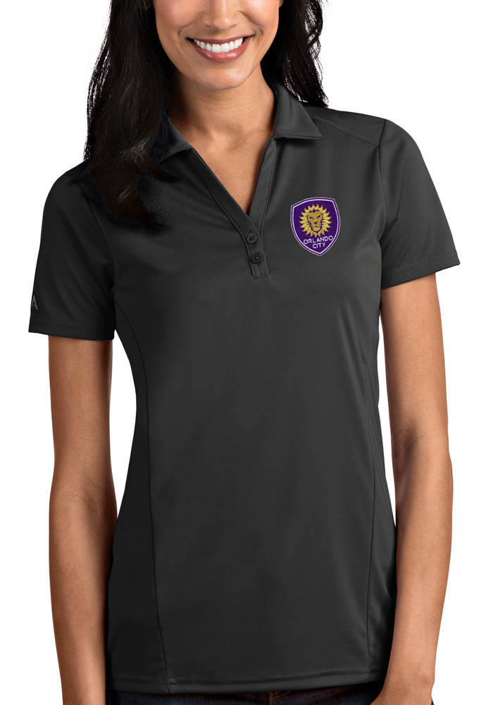 Antigua Orlando City SC Womens Grey Tribute Short Sleeve Polo Shirt, Grey, 100% POLYESTER, Size M