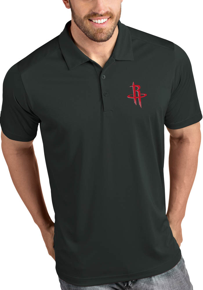 Antigua Houston Rockets Mens Grey Tribute Short Sleeve Polo, Grey, 100% POLYESTER, Size 2XL