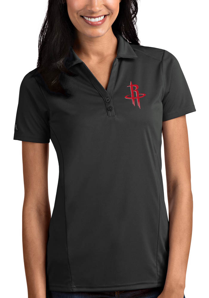 Antigua Houston Rockets Womens Grey Tribute Short Sleeve Polo Shirt, Grey, 100% POLYESTER, Size S