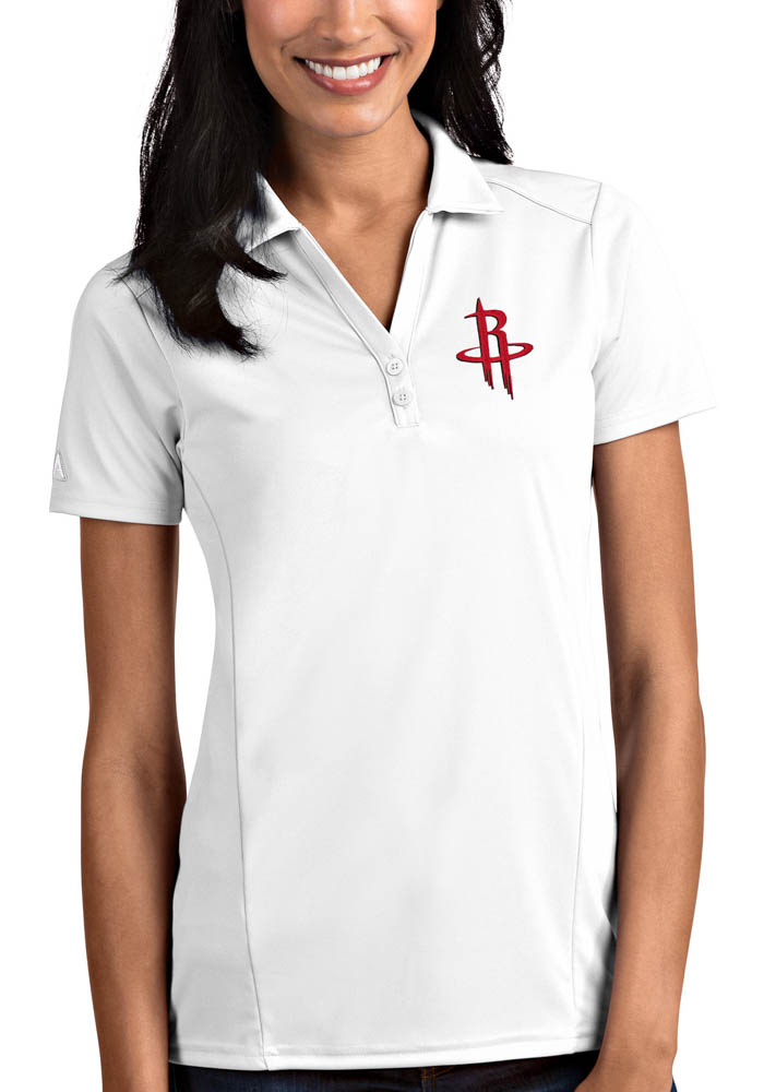 Antigua Houston Rockets Womens White Tribute Short Sleeve Polo Shirt, White, 100% POLYESTER, Size M