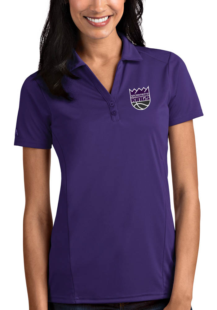 Antigua Sacramento Kings Womens Purple Tribute Short Sleeve Polo Shirt, Purple, 100% POLYESTER, Size S
