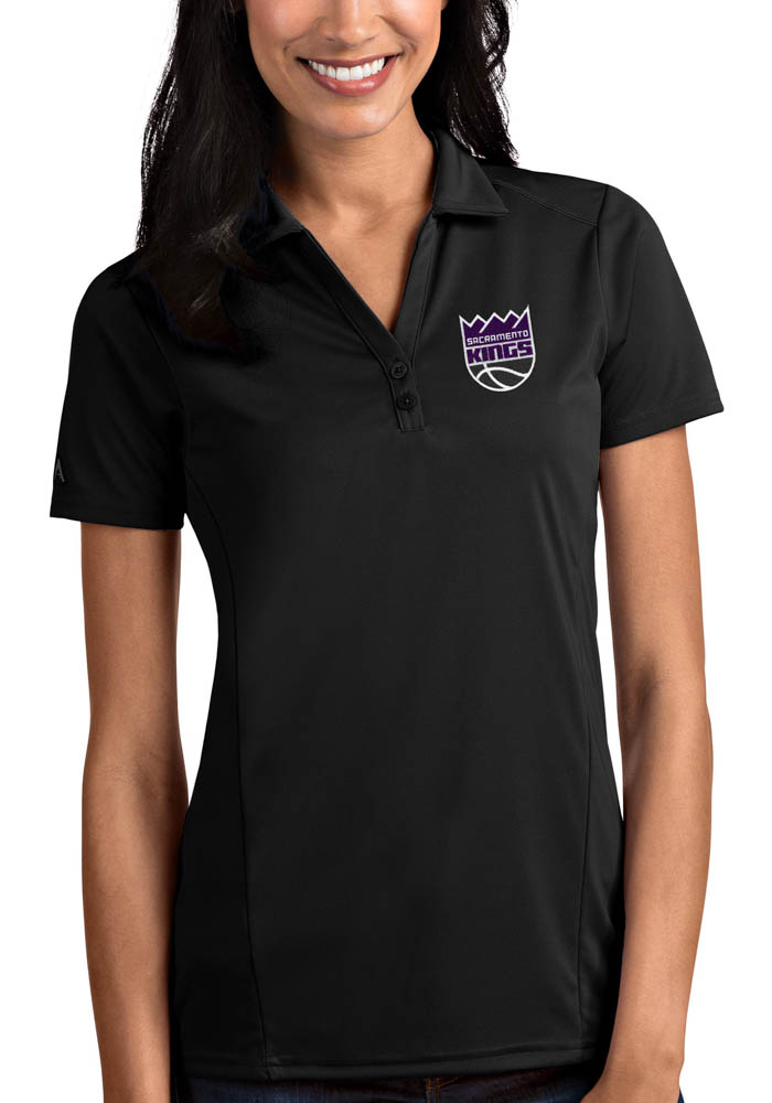 Antigua Sacramento Kings Womens Black Tribute Short Sleeve Polo Shirt, Black, 100% POLYESTER, Size 2XL