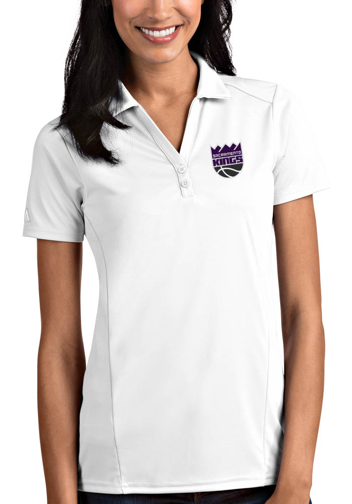 Antigua Sacramento Kings Womens White Tribute Short Sleeve Polo Shirt, White, 100% POLYESTER, Size XL