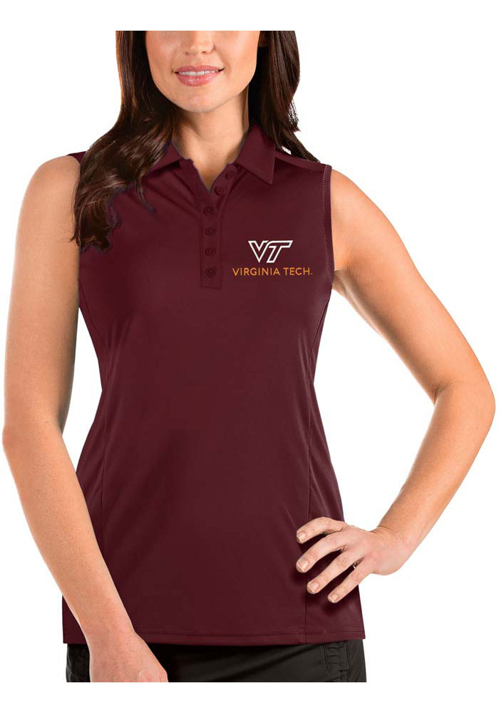 Antigua Virginia Tech Hokies Womens Maroon Tribute Sleeveless Polo Shirt, Maroon, 100% POLYESTER, Size L