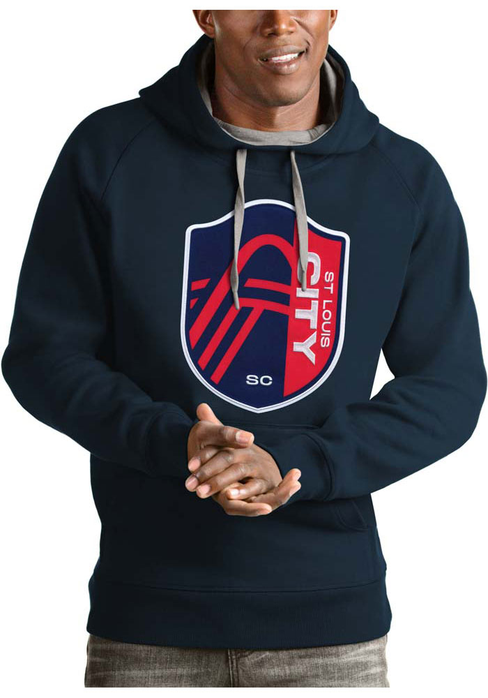 Antigua St Louis City SC Mens Navy Blue Victory Long Sleeve Hoodie, Navy Blue, 65% COTTON / 35% POLYESTER, Size XL